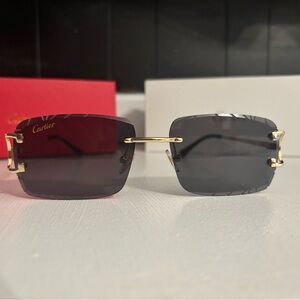 Cartier Women's Sunglasses with Gold Frame and Dark Lenses